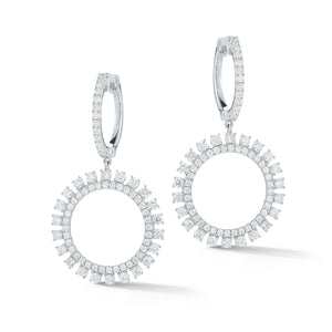 Diamond Sunburst Drop Earrings  -18K gold weighing 6.13 grams  -142 round prong-set brilliant-cut diamonds totaling 1.85 carats.