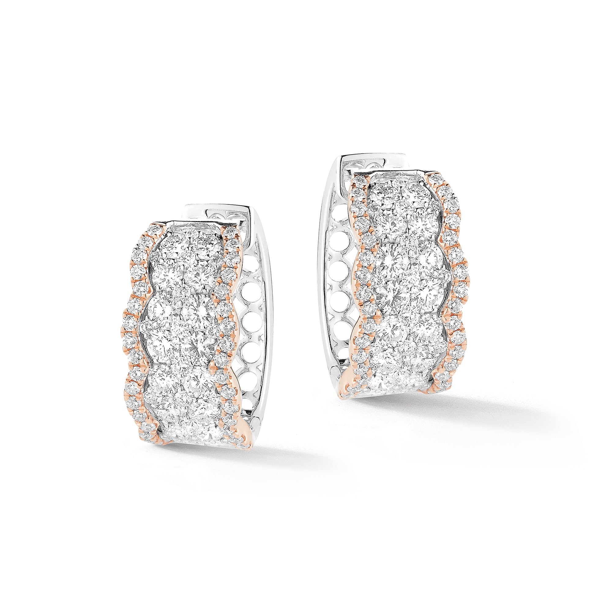 Curvy Diamond Earrings - 18k gold weighing 7.32 grams  - 138 round cluster-set diamonds weighing 2.38 carats