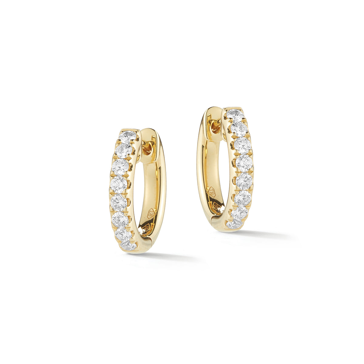 Thick Diamond Huggie Earrings 14k gold, 4.4 grams  16 round shared prong-set brilliant diamonds weighing .48 carats.