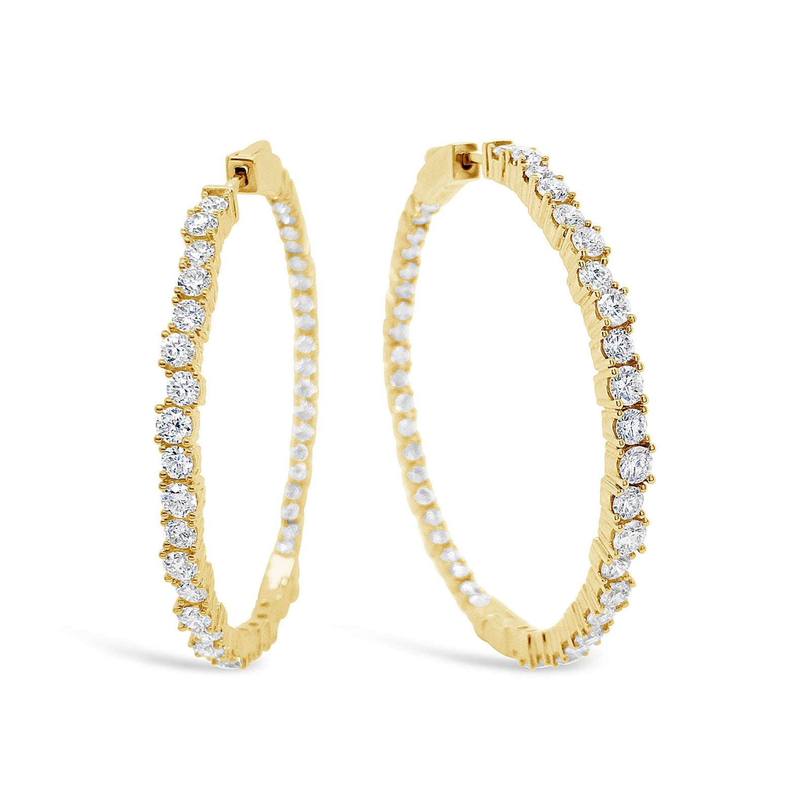 Large diamond scattered hoop earrings -14k gold weighing 13.65 grams  -88 round prong-set diamonds weighing 4.35 carats