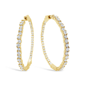 Large diamond scattered hoop earrings -14k gold weighing 13.65 grams  -88 round prong-set diamonds weighing 4.35 carats