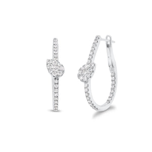 Diamond Oval Hoop Earrings with diamond teardrops -14K gold weighing 5.33 grams  -66 round diamonds totaling 0.84 carats