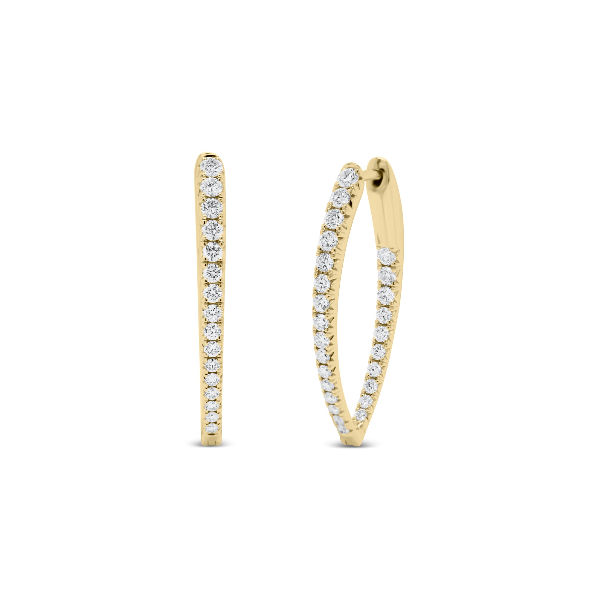 Diamond Interior Exterior Hoop Earrings - 18K gold weighing 6.53 grams  - 52 round diamonds totaling 1.21 carats