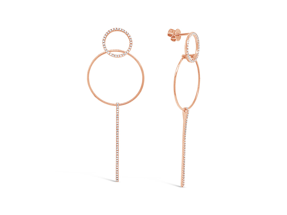 Diamond Hoop Dangle Cocktail Earrings  -14K gold weighing 3.78 grams  -136 round diamonds totaling 0.41 carats