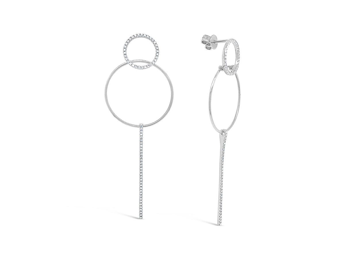 Diamond Hoop Dangle Cocktail Earrings  -14K gold weighing 3.78 grams  -136 round diamonds totaling 0.41 carats