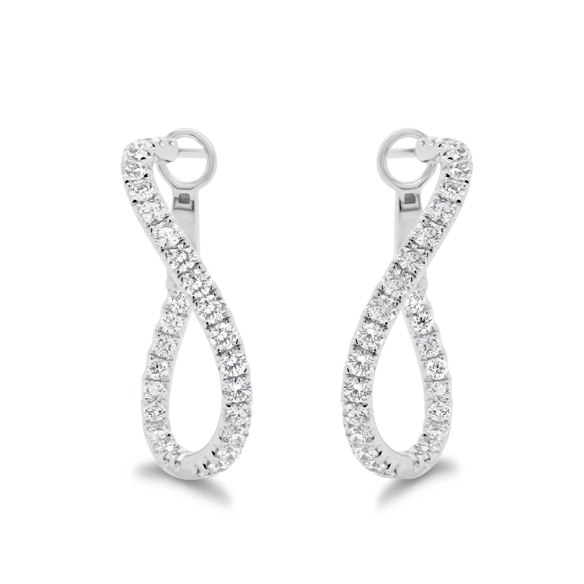 Small Diamond Twist Hoop Earrings -18K gold weighing 6.25 grams  -58 round diamonds totaling 1.78 carats