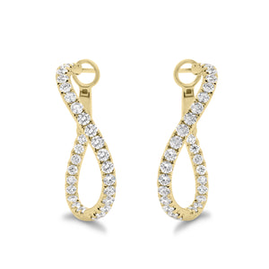 Small Diamond Twist Hoop Earrings -18K gold weighing 6.25 grams  -58 round diamonds totaling 1.78 carats