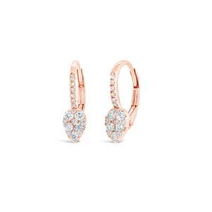 Small Diamond Pear Cluster Lever-Back Earrings -14K rose gold weighing 1.53 grams -36 round diamonds totaling 0.41 carats