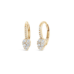 Small Diamond Pear Cluster Lever-Back Earrings -14K yellow gold weighing 1.53 grams -36 round diamonds totaling 0.41 carats