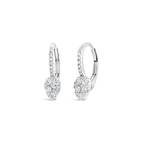 Small Diamond Pear Cluster Lever-Back Earrings -14K white gold weighing 1.53 grams -36 round diamonds totaling 0.41 carats