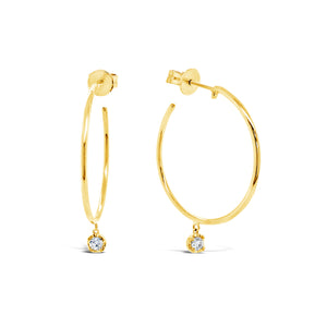 Gold Hoop Earrings With Bezel-Set Diamond -14k gold weighing 2.65 grams  -2 round bezel set diamonds weighing .14 carats