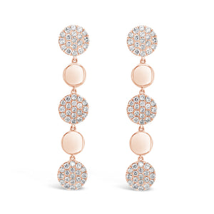 Pave Diamond Disc Dangle Earrings  -18K gold weighing 5.20 grams  -114 round pave-set diamonds totaling 1.46 carats