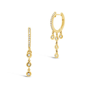 Gold Huggie Earring With Diamond 5-Bezel Drop Earrings -14k gold weighing 1.91 grams  -32 round diamonds weighing .15 carats
