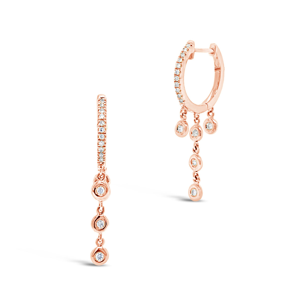 Gold Huggie Earring With Diamond 5-Bezel Drop Earrings -14k gold weighing 1.91 grams  -32 round diamonds weighing .15 carats