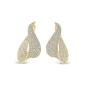 Diamond Swoop Earrings  - 14K gold weighing 11.80 grams.  - 362 round diamonds totaling 4.72 carats. 