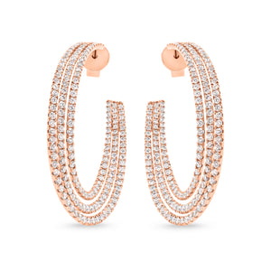 diamond triple row open hoop earrings -18K gold weighing 10.50 grams -3.14 total carat weight