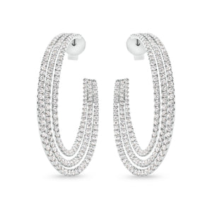 diamond triple row open hoop earrings -18K gold weighing 10.50 grams  -3.14 total carat weight