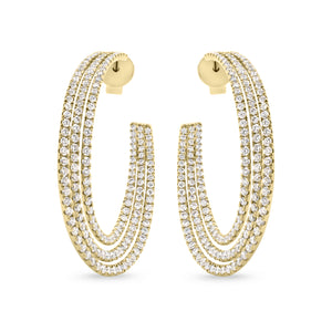 diamond triple row open hoop earrings -18K gold weighing 10.50 grams -3.14 total carat weight