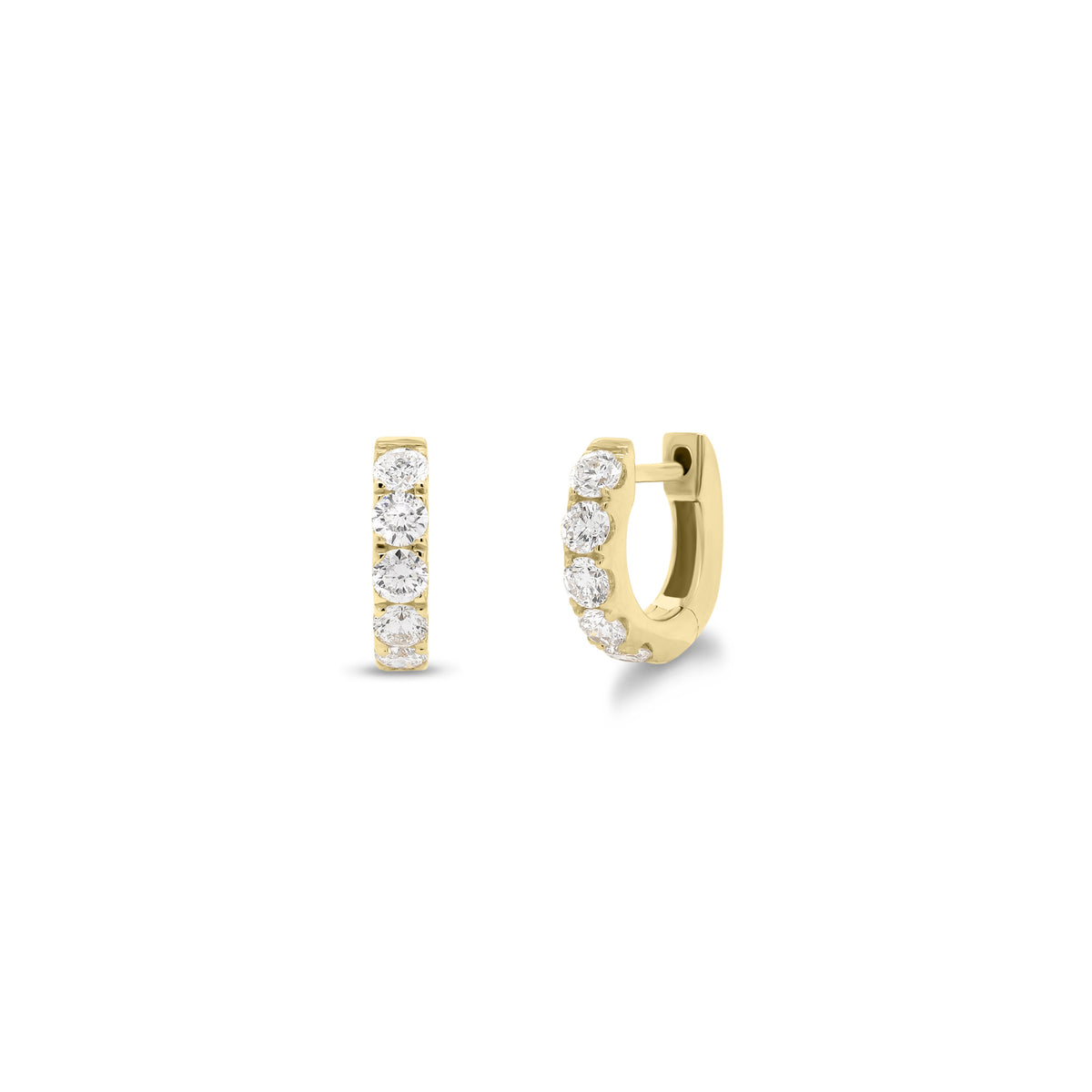 Round diamond huggie earrings - 14K gold weighing 1.76 grams  - 10 round diamonds totaling 0.52 carats