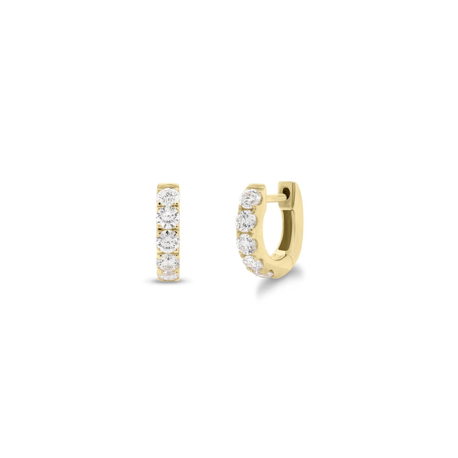 Round diamond huggie earrings - 14K gold weighing 1.76 grams  - 10 round diamonds totaling 0.52 carats