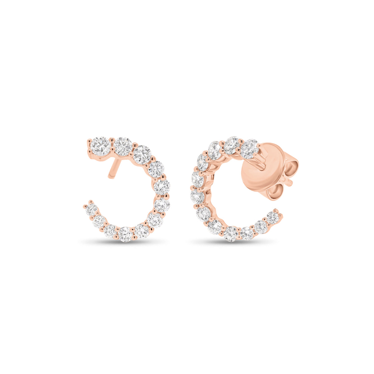 Graduated Diamond Front-Facing Hoop Earrings  - 18K gold weighing 2.32 grams  - 24 round diamonds weighing 0.75 carats