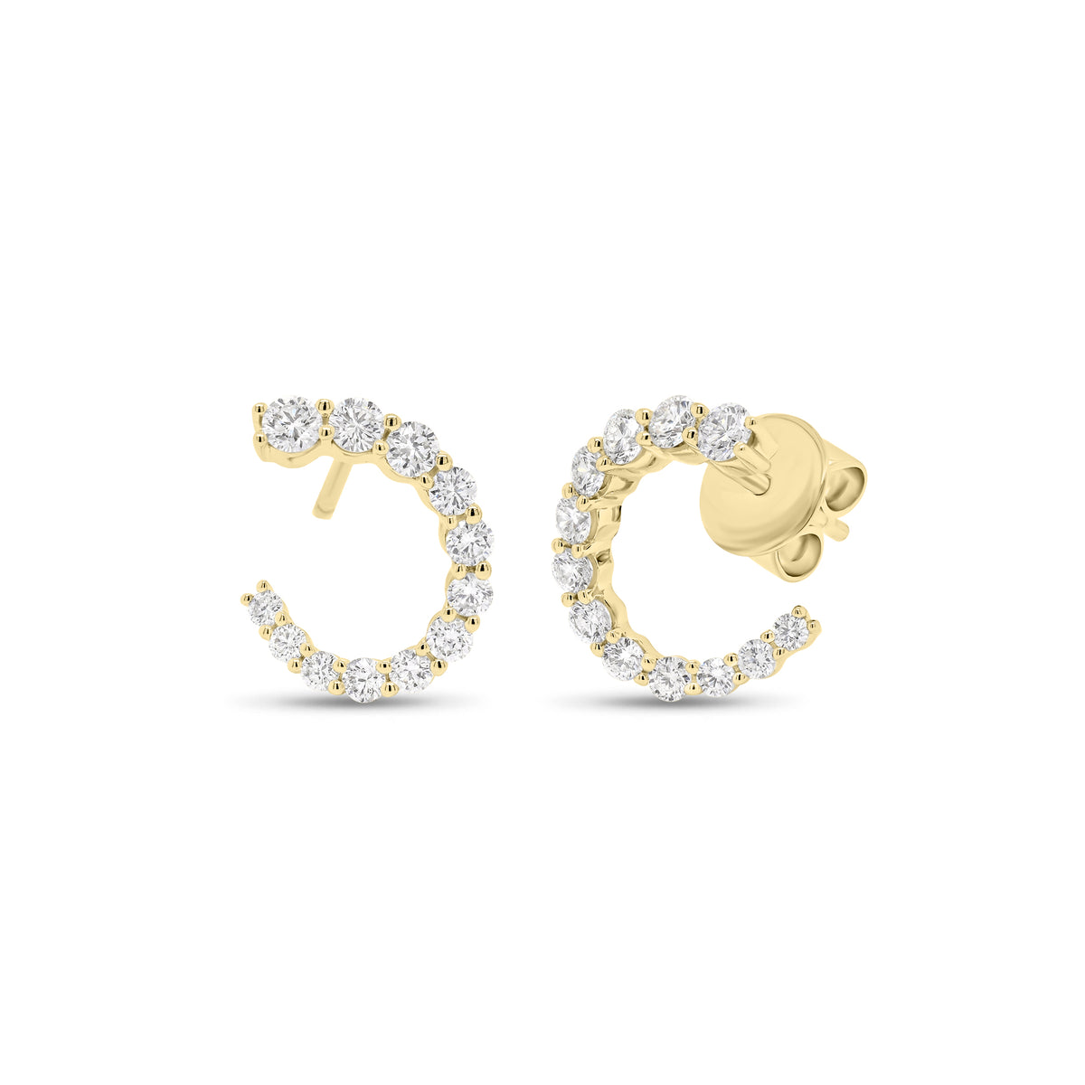 Graduated Diamond Front-Facing Hoop Earrings  - 18K gold weighing 2.32 grams  - 24 round diamonds weighing 0.75 carats