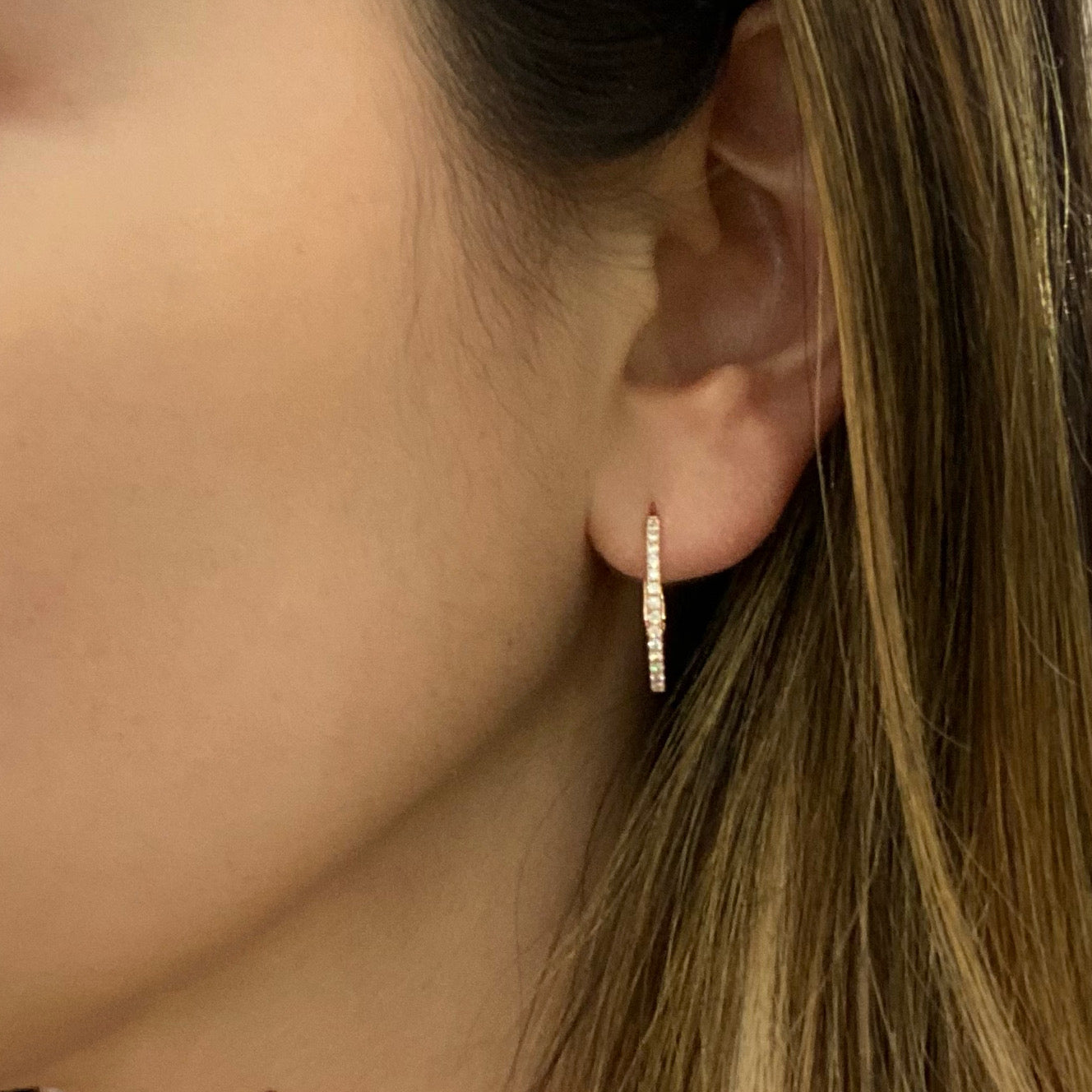 Diamond interior & exterior huggie earrings - 14K gold weighing 2.09 grams  - 38 round diamonds totaling 0.38 carats