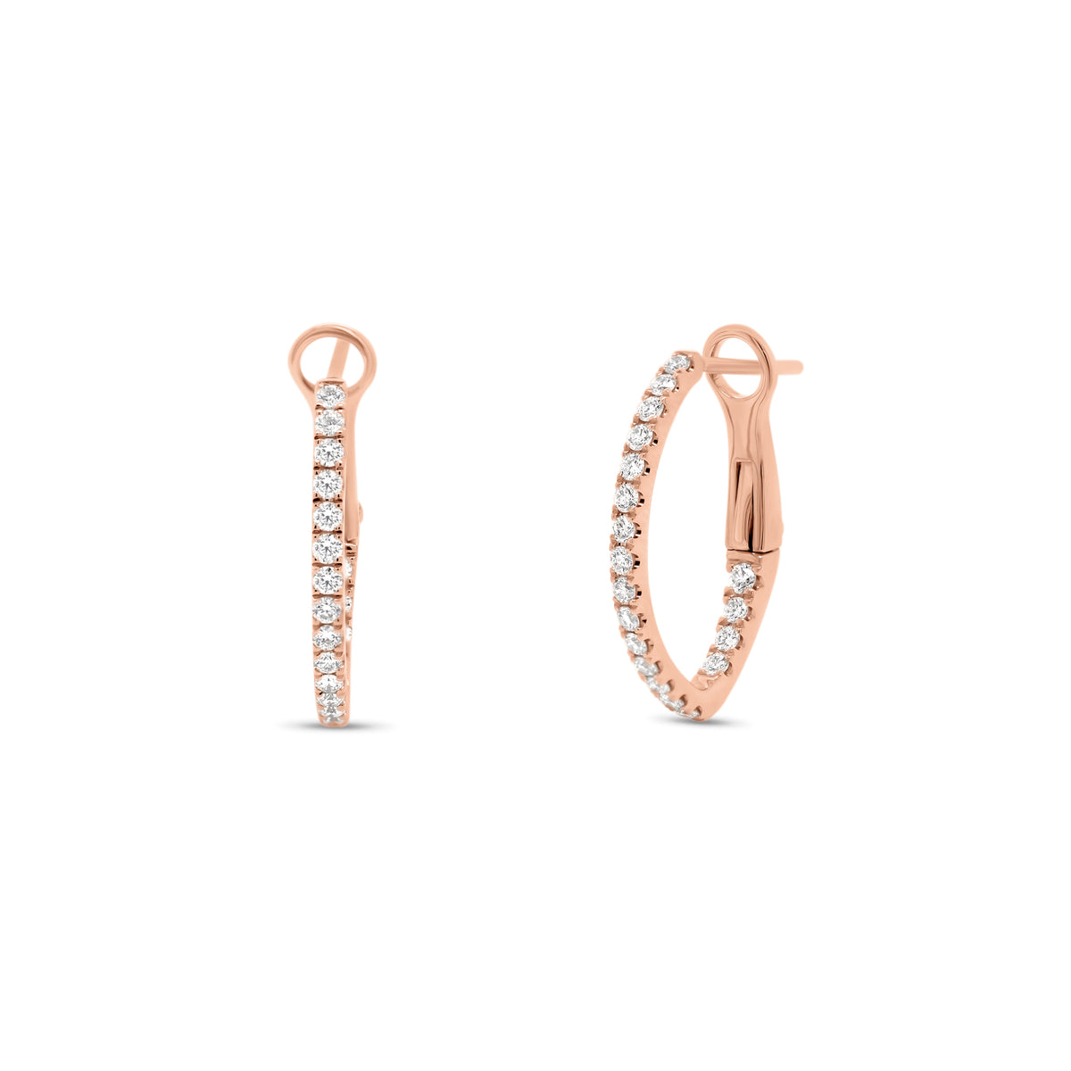 Diamond interior & exterior huggie earrings - 14K gold weighing 2.09 grams  - 38 round diamonds totaling 0.38 carats