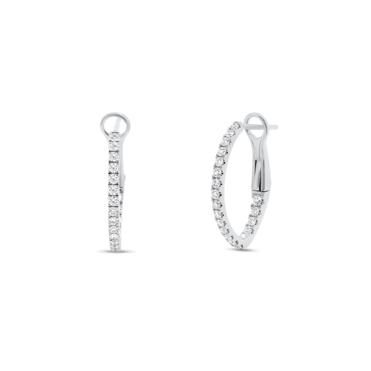 Diamond interior & exterior huggie earrings - 14K gold weighing 2.09 grams  - 38 round diamonds totaling 0.38 carats