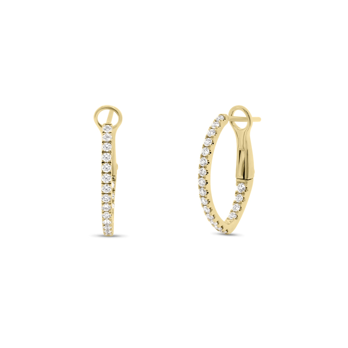 Diamond interior & exterior huggie earrings - 14K gold weighing 2.09 grams  - 38 round diamonds totaling 0.38 carats