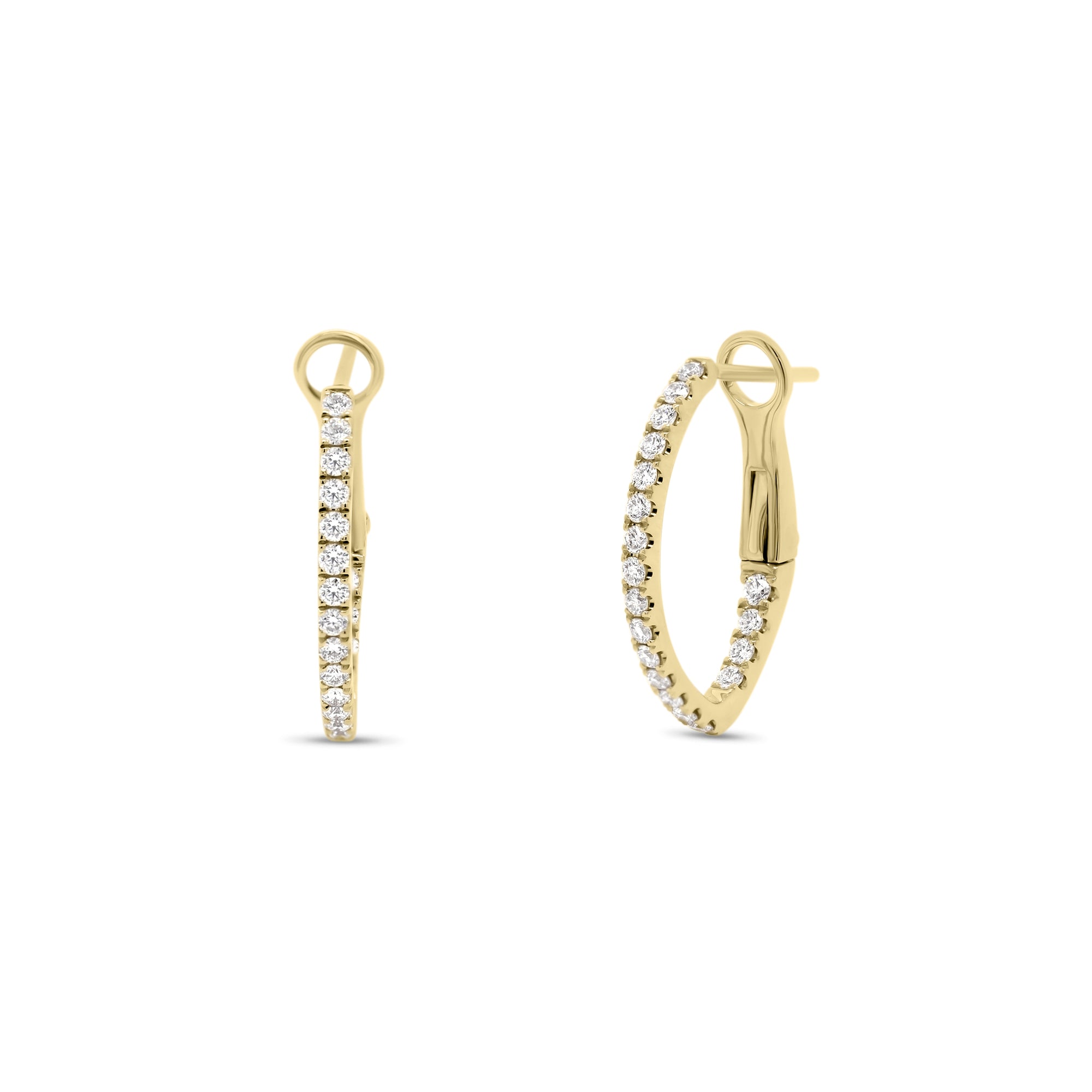 Diamond interior & exterior huggie earrings - 14K gold weighing 2.09 grams  - 38 round diamonds totaling 0.38 carats