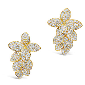 Diamond ornate flower crawler earrings -14K gold weighing 8.35 grams  -282 round diamonds totaling 2.14 carats