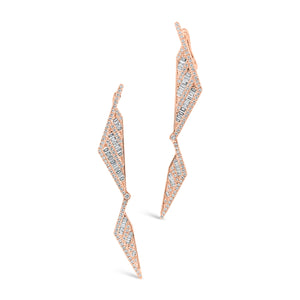 Diamond Triangle Drop Earrings  -18K gold weighing 7.87 grams  -148 round diamonds totaling 0.52 carats  -58 straight baguettes totaling 0.52 carats
