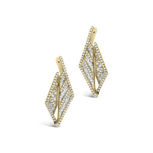 Diamond Triangle Drop Earrings  -18K gold weighing 7.87 grams  -148 round diamonds totaling 0.52 carats  -58 straight baguettes totaling 0.52 carats