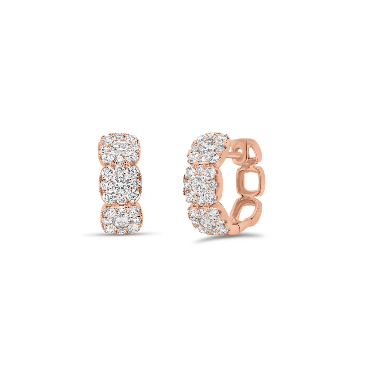 Halo Diamond Cushion Huggie Earrings - 18K gold weighing 4.39 grams  - 48 round diamonds totaling 0.99 carats  - 6 round diamonds totaling 0.58 carats