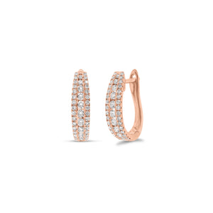 diamond triple row huggie earrings - 18K gold weighing 2.66 grams  - 84 round diamonds totaling 0.52 carats