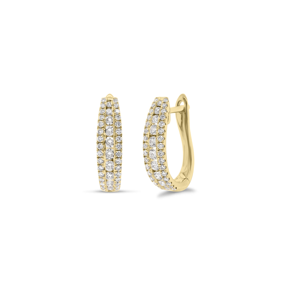 diamond triple row huggie earrings - 18K gold weighing 2.66 grams  - 84 round diamonds totaling 0.52 carats