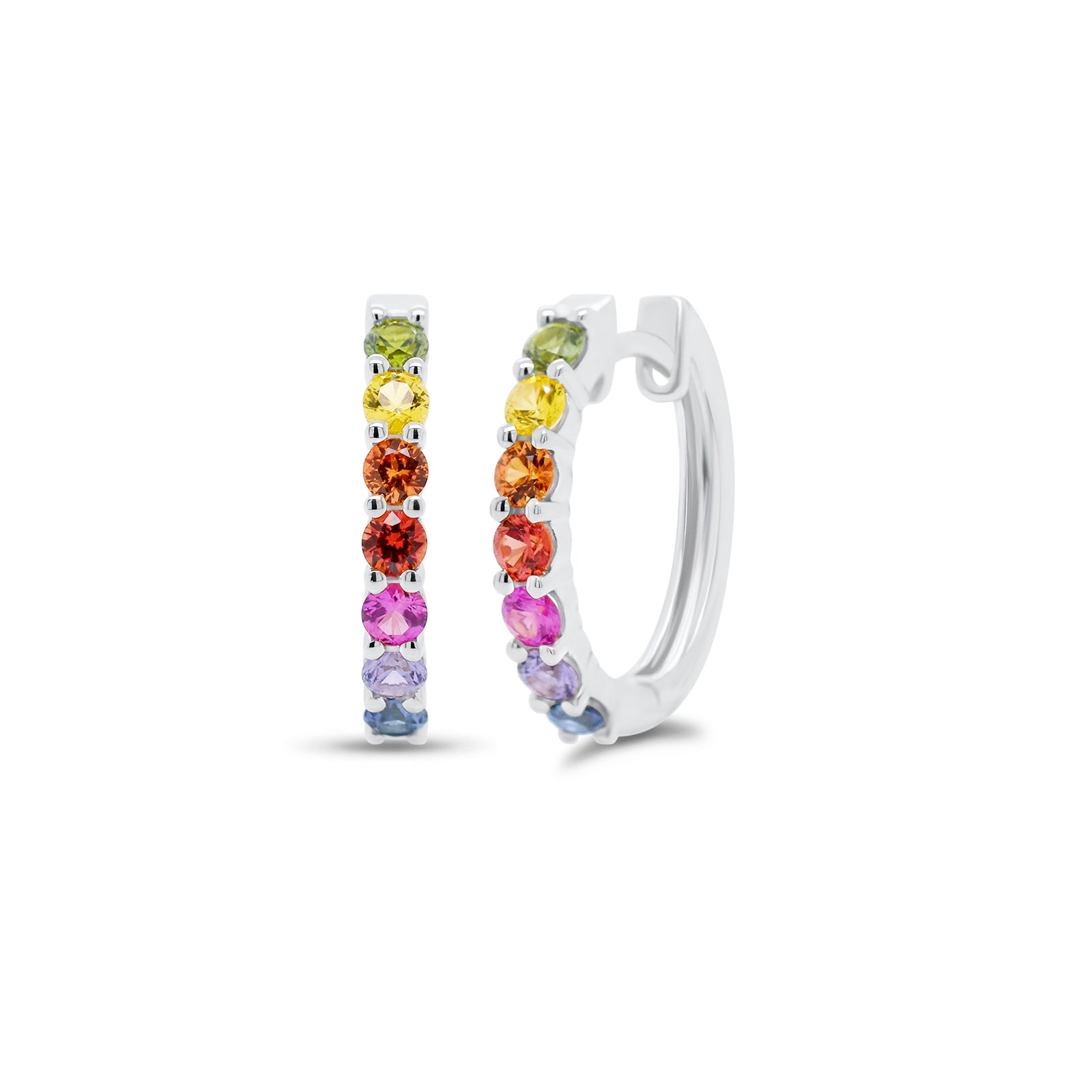 Multicolor Sapphire Huggies - 14K white gold weighing 2.32 grams   - 14 multicolored sapphires weighing 0.66 carats