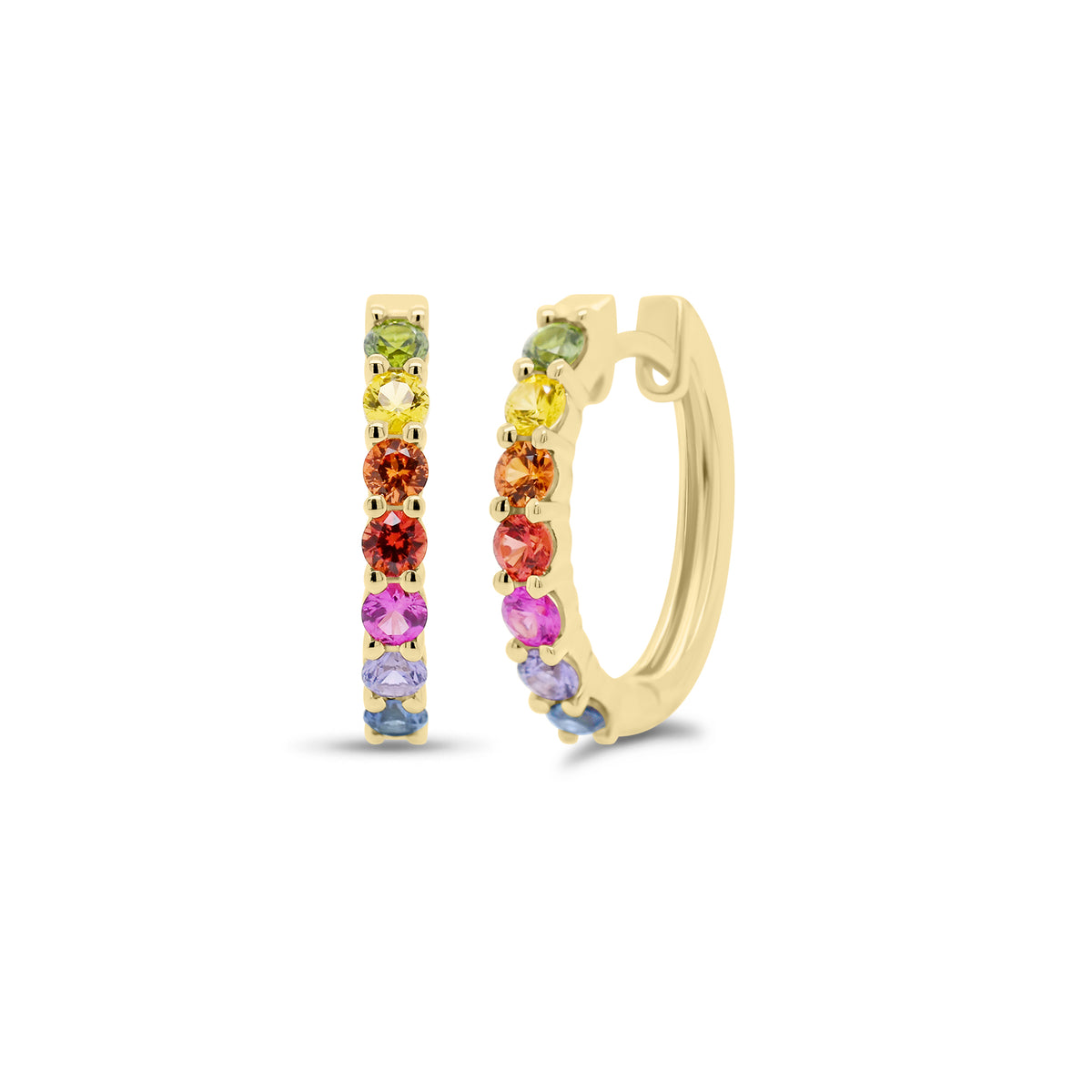 Multicolor Sapphire Huggies - 14K yellow gold weighing 2.32 grams - 14 multicolored sapphires weighing 0.66 carats