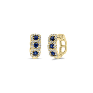 Sapphire & Diamond huggie earrings - 18K gold weighing 4.04 grams  - 56 round diamonds totaling 0.30 carats  - 6 sapphires totaling 0.50 carats