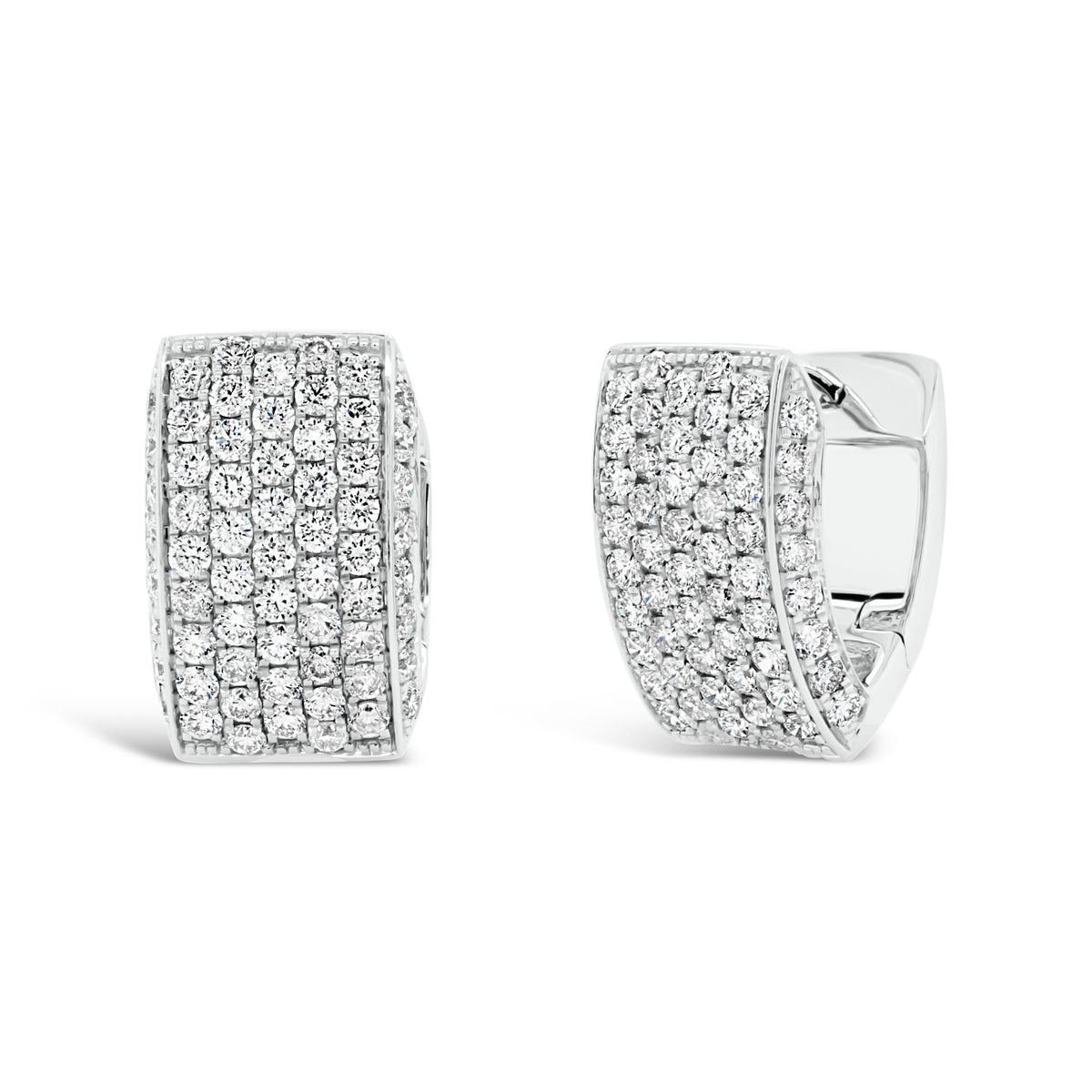 Diamond Chunky Huggie Earrings - 18K gold weighing 9.73 grams  - 126 round diamonds totaling 2.22 carats