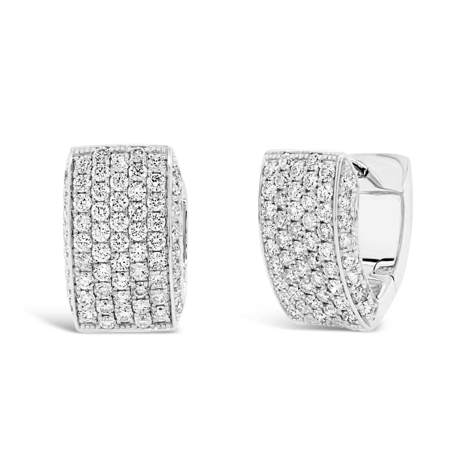 Diamond Chunky Huggie Earrings - 18K gold weighing 9.73 grams  - 126 round diamonds totaling 2.22 carats