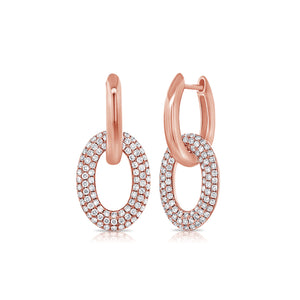Pave Diamond and Gold Link Earrings - 14K gold weighing 6.47 grams  - 178 round diamonds totaling 1.18 carats