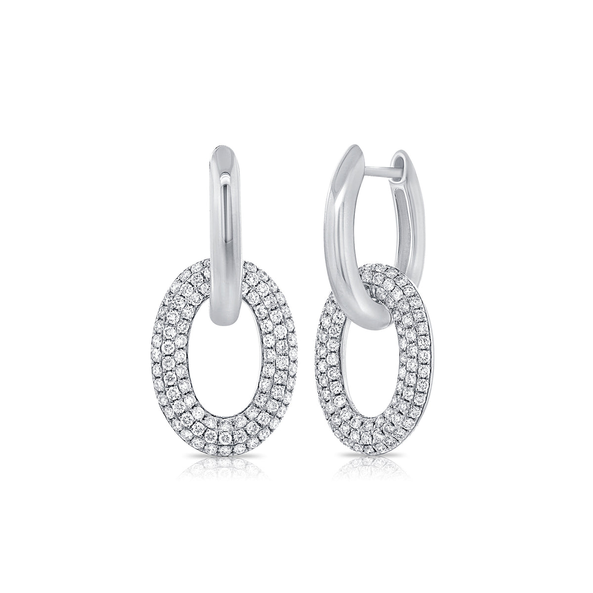 Pave Diamond and Gold Link Earrings - 14K gold weighing 6.47 grams  - 178 round diamonds totaling 1.18 carats