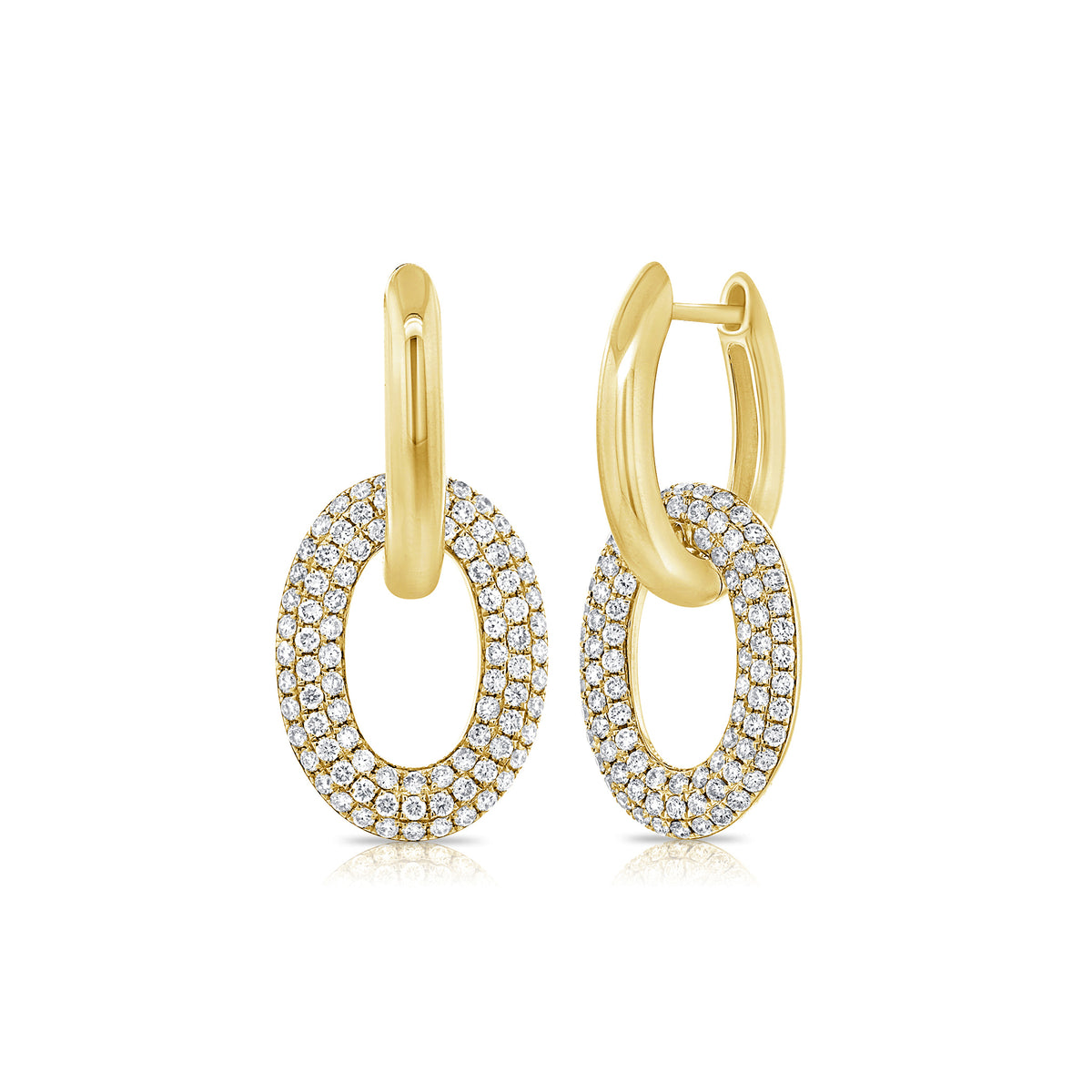Pave Diamond and Gold Link Earrings - 14K gold weighing 6.47 grams  - 178 round diamonds totaling 1.18 carats