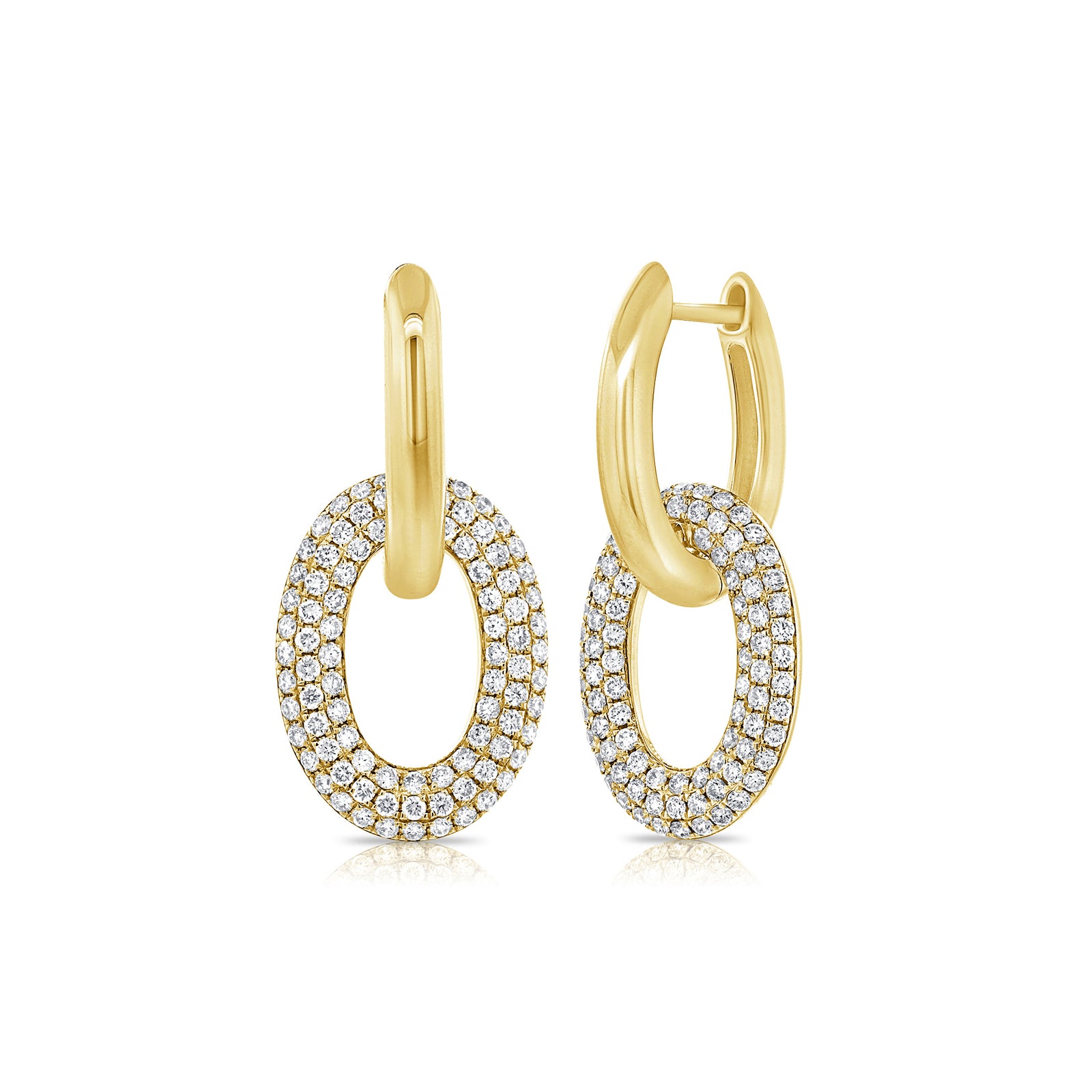 Pave Diamond and Gold Link Earrings - 14K gold weighing 6.47 grams  - 178 round diamonds totaling 1.18 carats