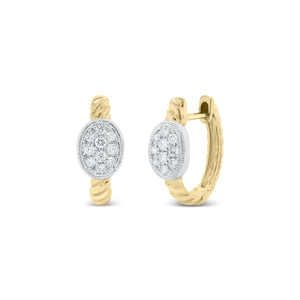 Gold twist huggie earrings with diamond ovals - 14K gold weighing 3.24 grams  - 20 round diamonds totaling 0.31 carats