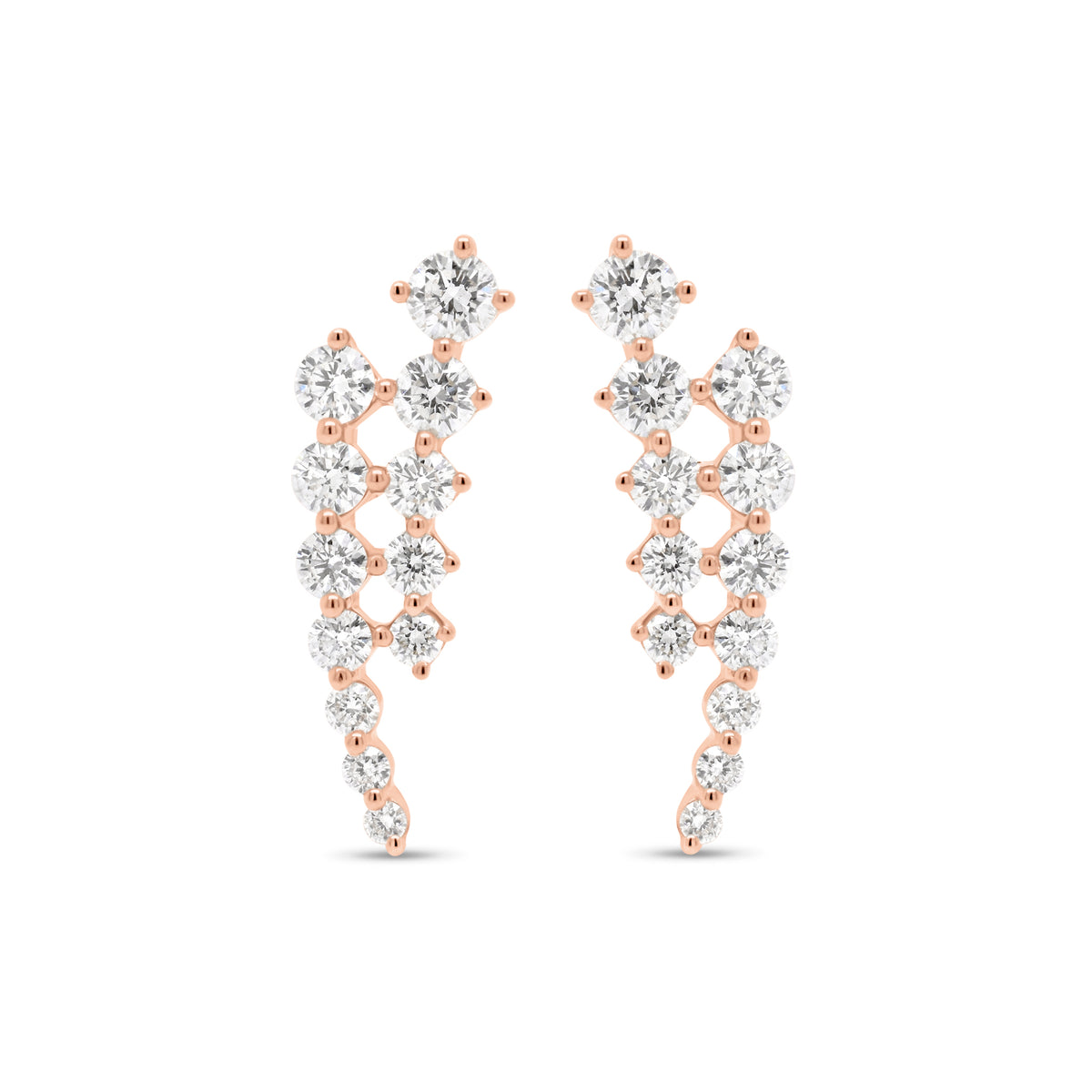 diamond double row crawler earrings - 14K gold weighing 2.31 grams - 24 round diamonds totaling 0.92 carats