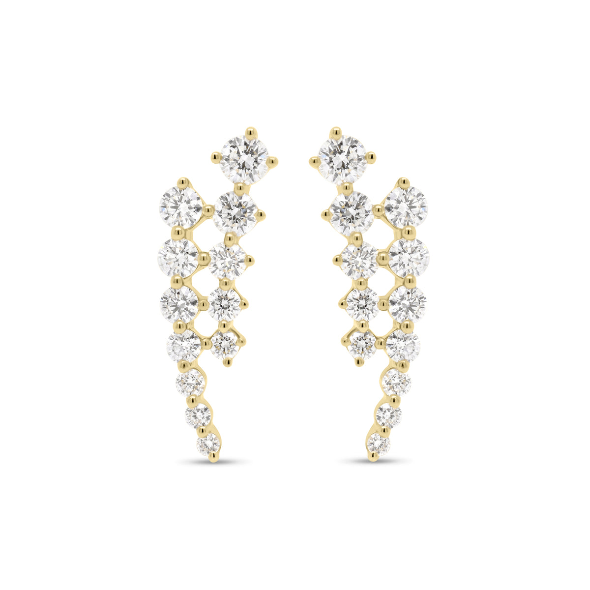 diamond double row crawler earrings - 14K gold weighing 2.31 grams  - 24 round diamonds totaling 0.92 carats