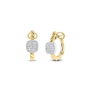 Gold Twist Huggie Earrings with Diamond Squares - 14K gold weighing 3.73 grams    - 32 round diamonds totaling 0.09 carats